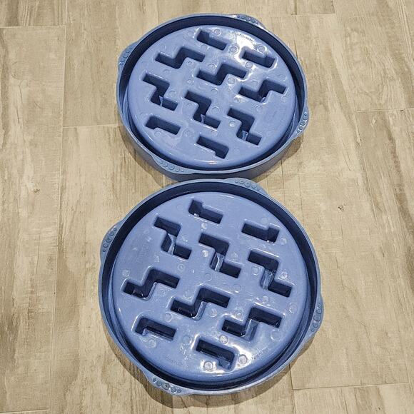 Outward Hound Slo Bowl Lot of 2 Dog Fun Slow Feeder Large Regular Blue Non Slip - Picture 7 of 10